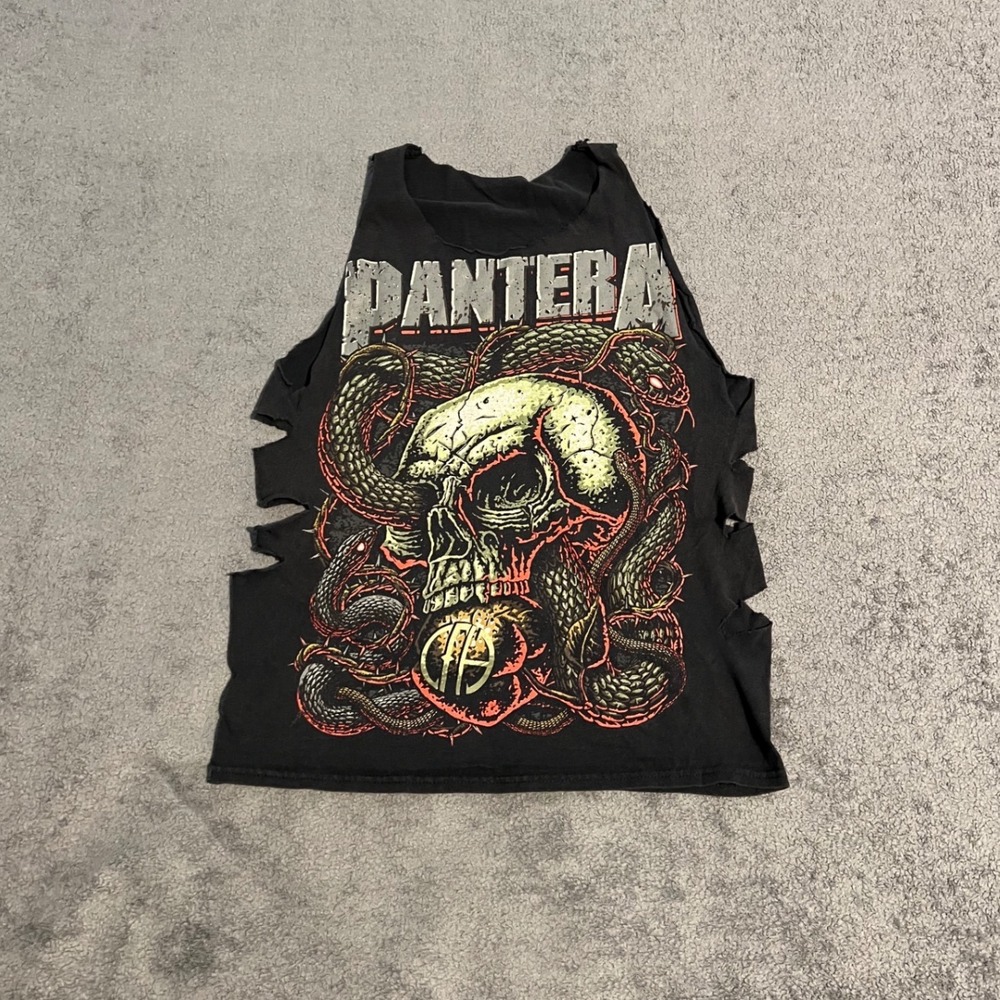 Vintage Y2K Pantera Tank Black Distressed Skull Snake Sleeveless Top Womens